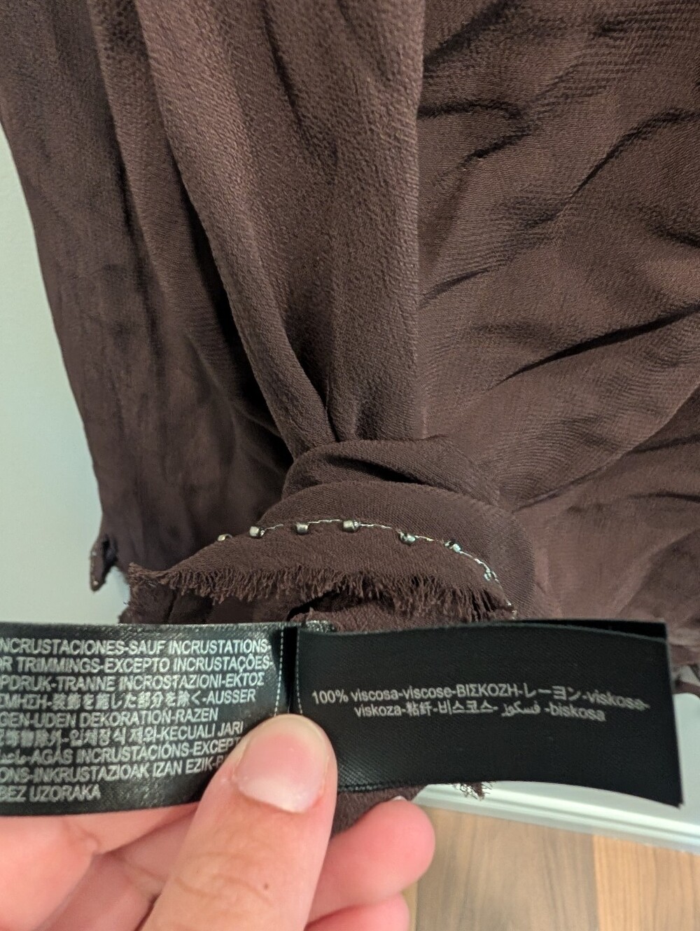 Zara NWT ZW COLLECTION BEADED RUFFLED BLOUSE Brown 5107/287/700 Size Small - Picture 7 of 8